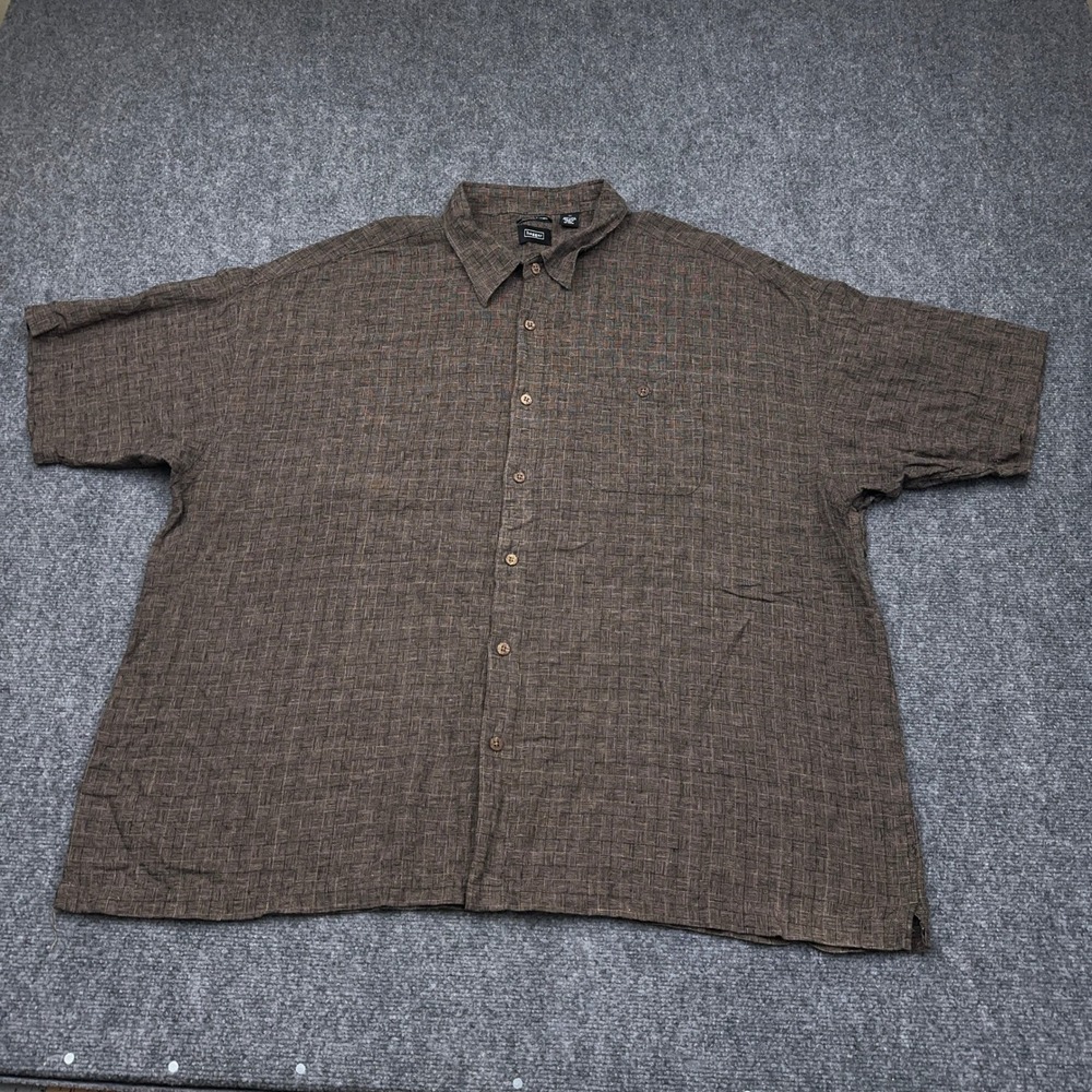 Haggar Washable Linen Button Up Shirt Men's 4X Brown Basket Weave Geometric